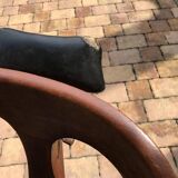 Pair of antique brown swivel armchairs in upholstery fabric, wooden frame, Hungary circa 1900.