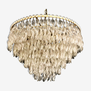 Venini crystal chandelier with golden structure 1950