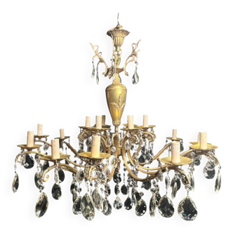 Lustre Napoléon III bronze laiton cristal 18 feux fin XIXème