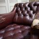 Fauteuil de bibliothèque en cuir usé avec boutons, années 1840