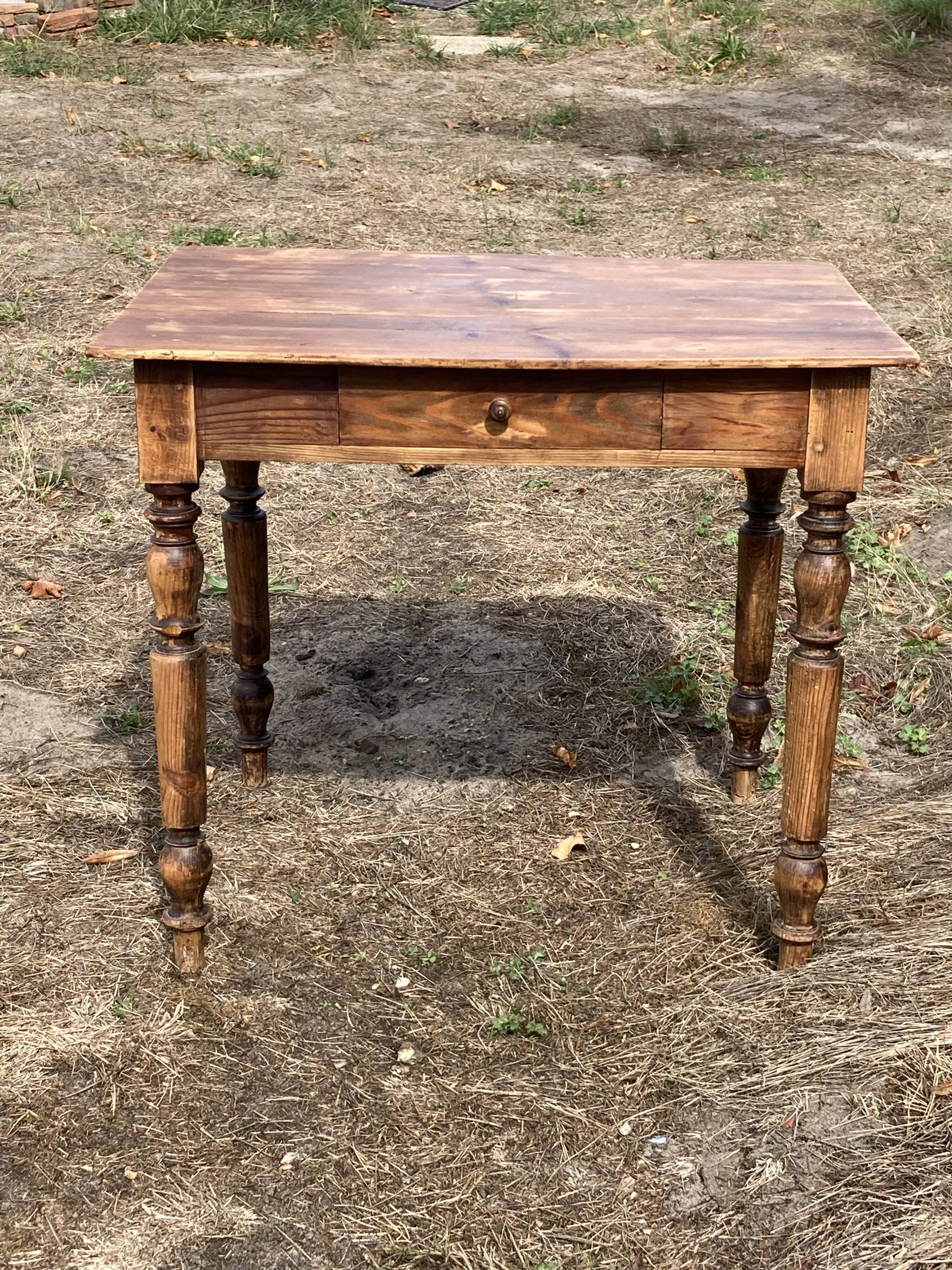 Farmhouse table 80x59cm XIXth century wooden with drawer