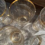 9 art-deco glasses in engraved crystal with gold trim