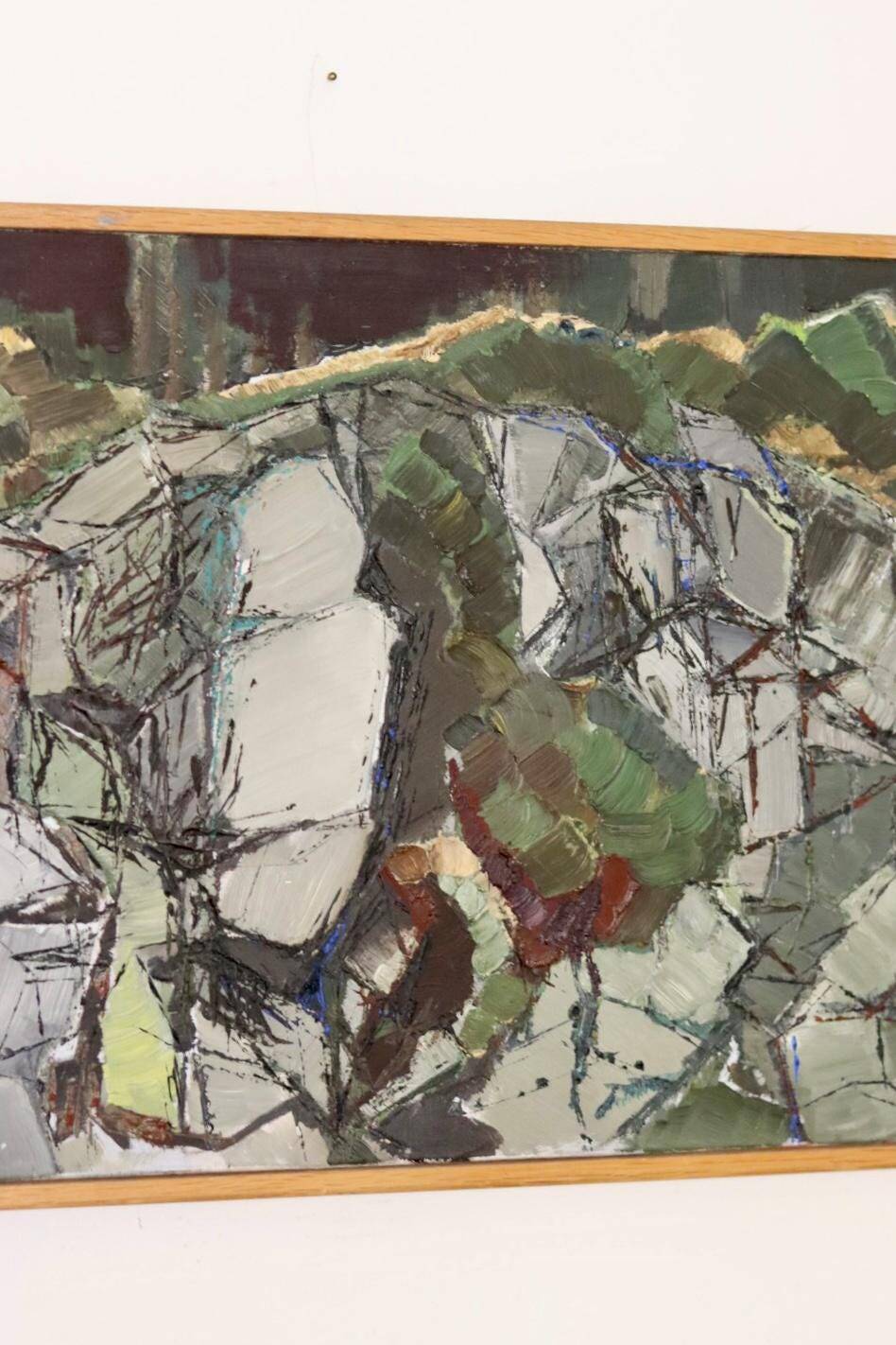 Swedish Oil On Canvas Painting "Composition in Green" - Vintage & Framed
