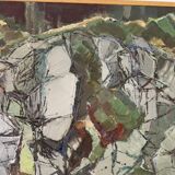 Swedish Oil On Canvas Painting "Composition in Green" - Vintage & Framed
