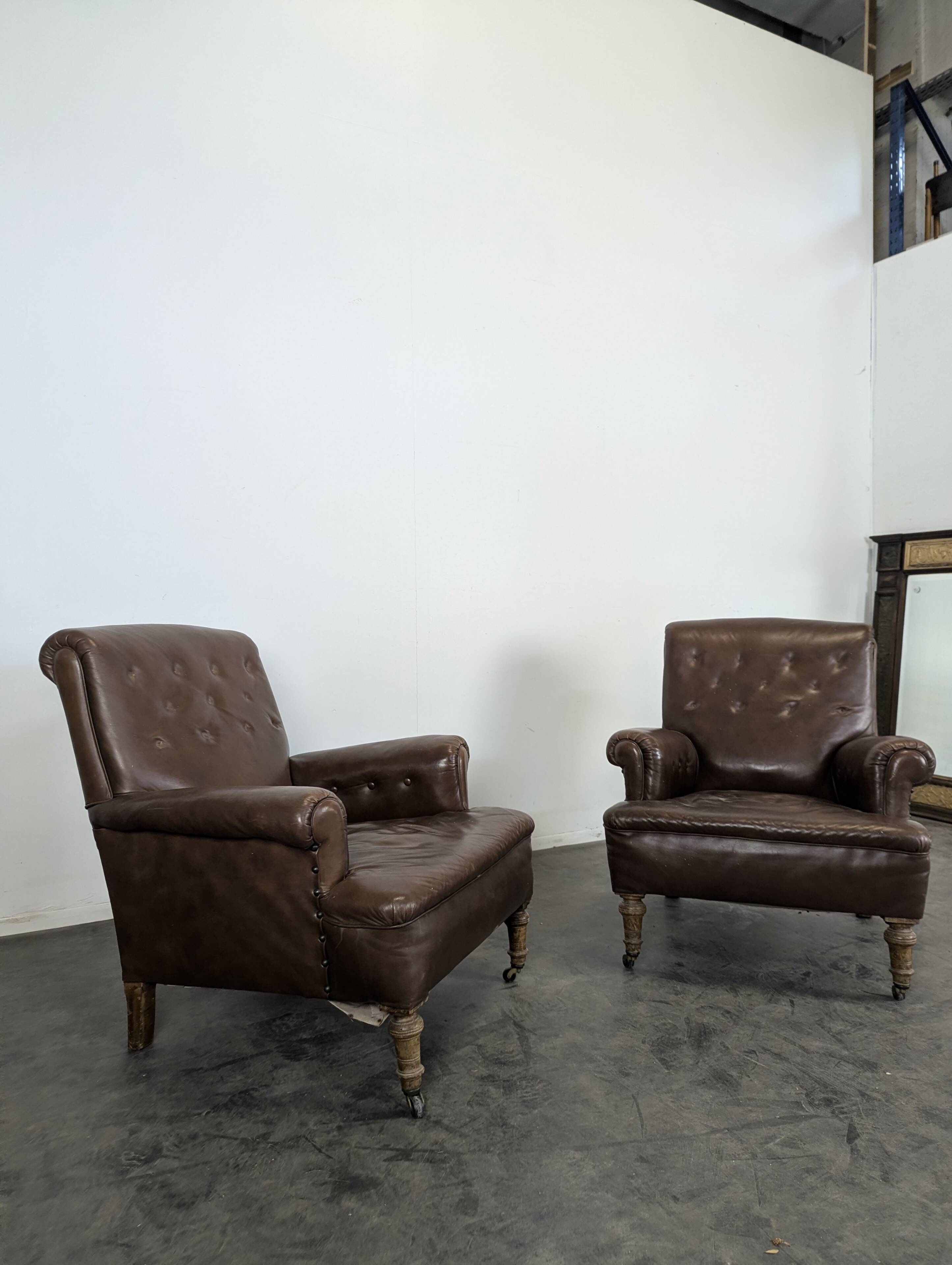 Pair of leather club armchairs