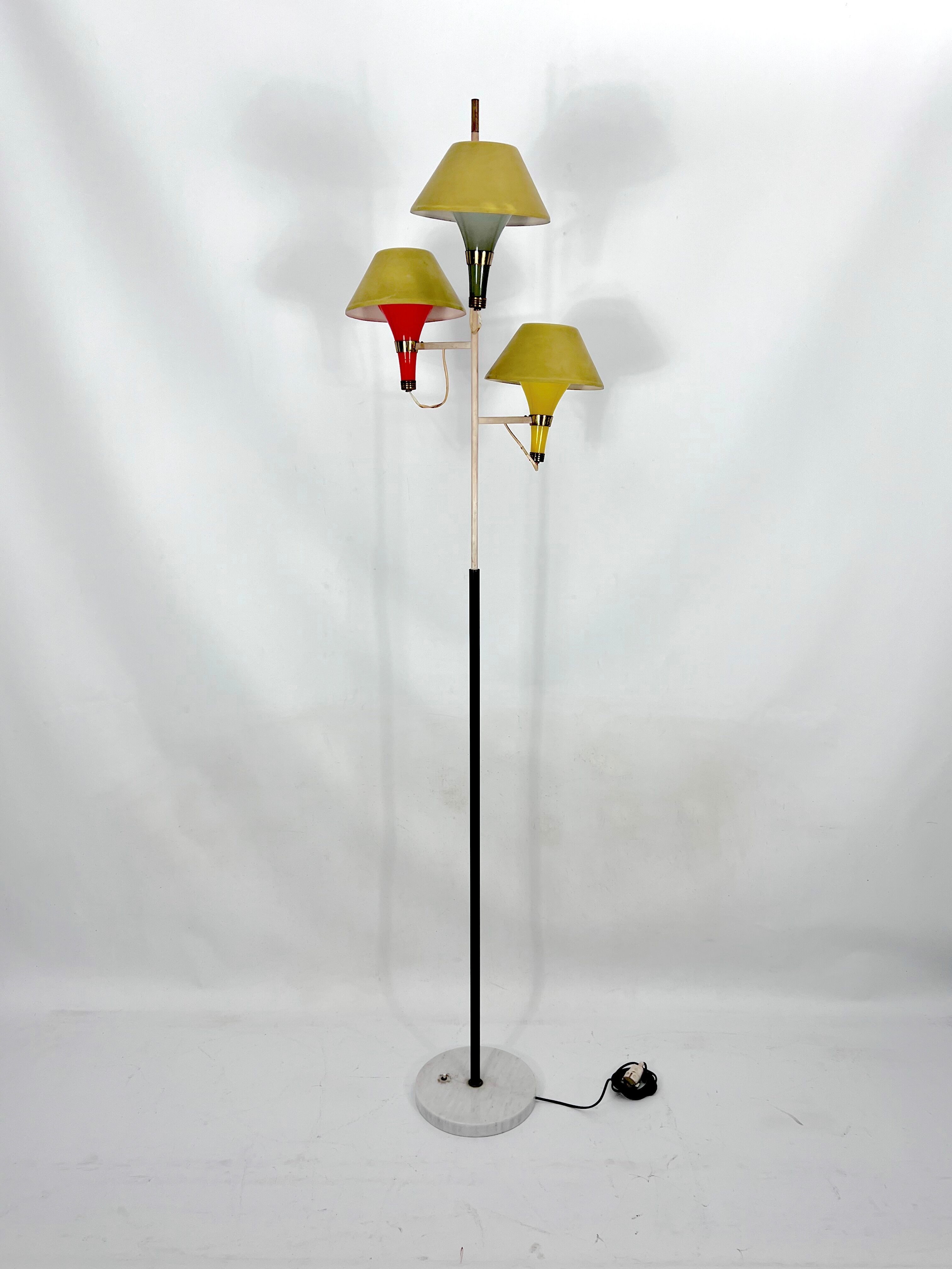 Mid-century Modern three arms floor lamp by Stilux Milano. Italy 1950s