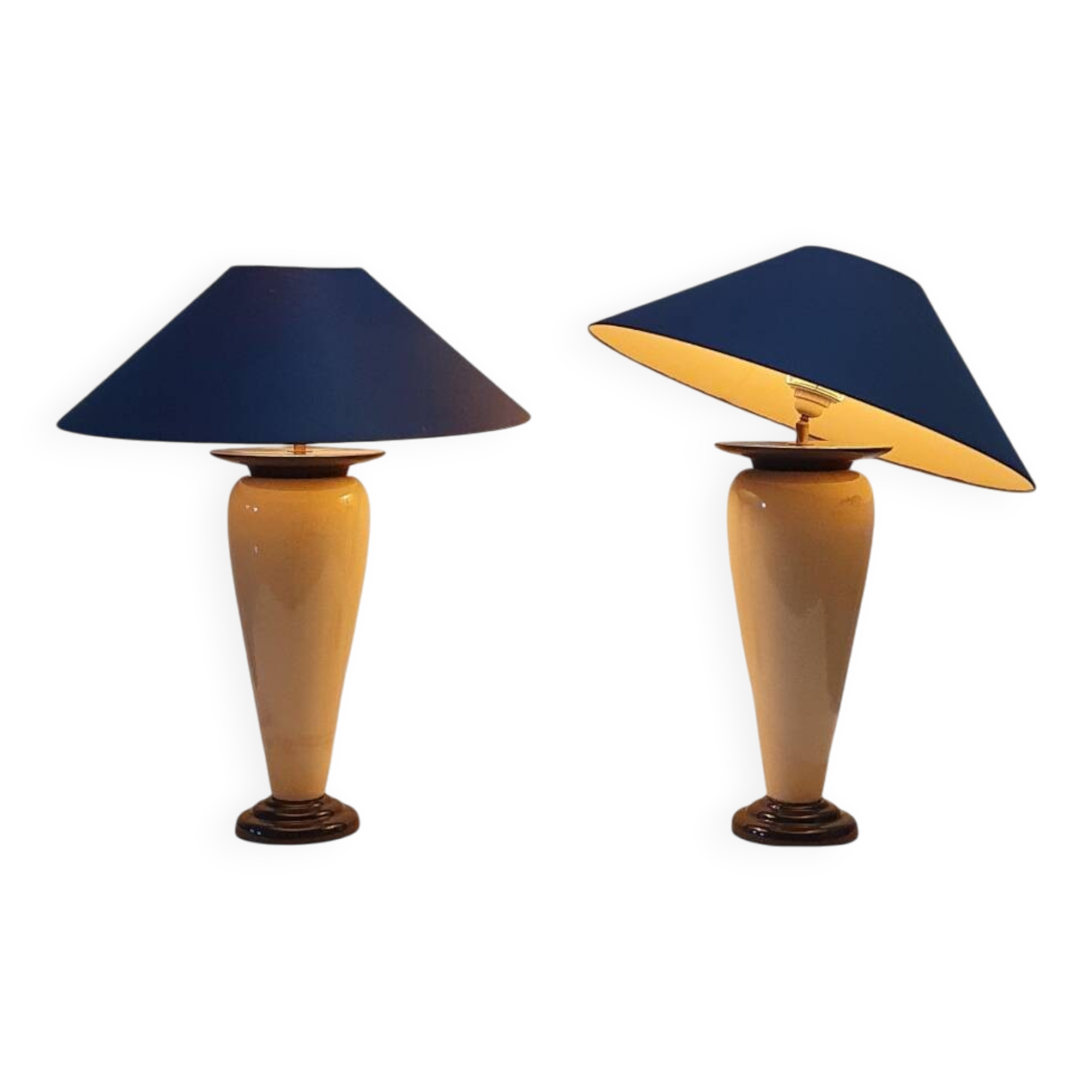 Set 2 lampes de table vintage Français Chatain 68 cm bleu