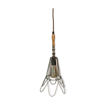 Lampe bois et fer à suspendre