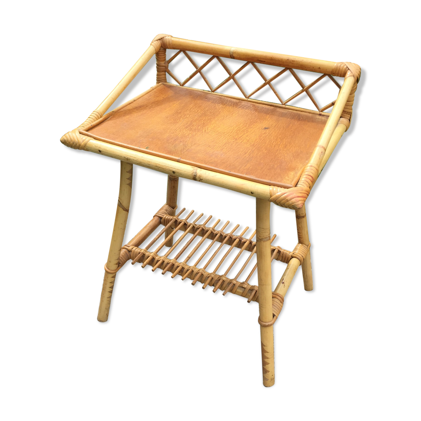 Bedside / side table rattan 1950 vintage