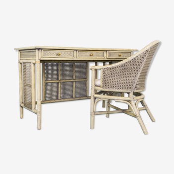 Vienna straw bamboo chair desk set modern vintage 80s design