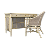 Vienna straw bamboo chair desk set modern vintage 80s design