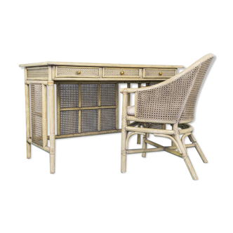 Vienna straw bamboo chair desk set modern vintage 80s design