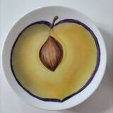 5 hand-painted dessert plates with stylised fruit designs.