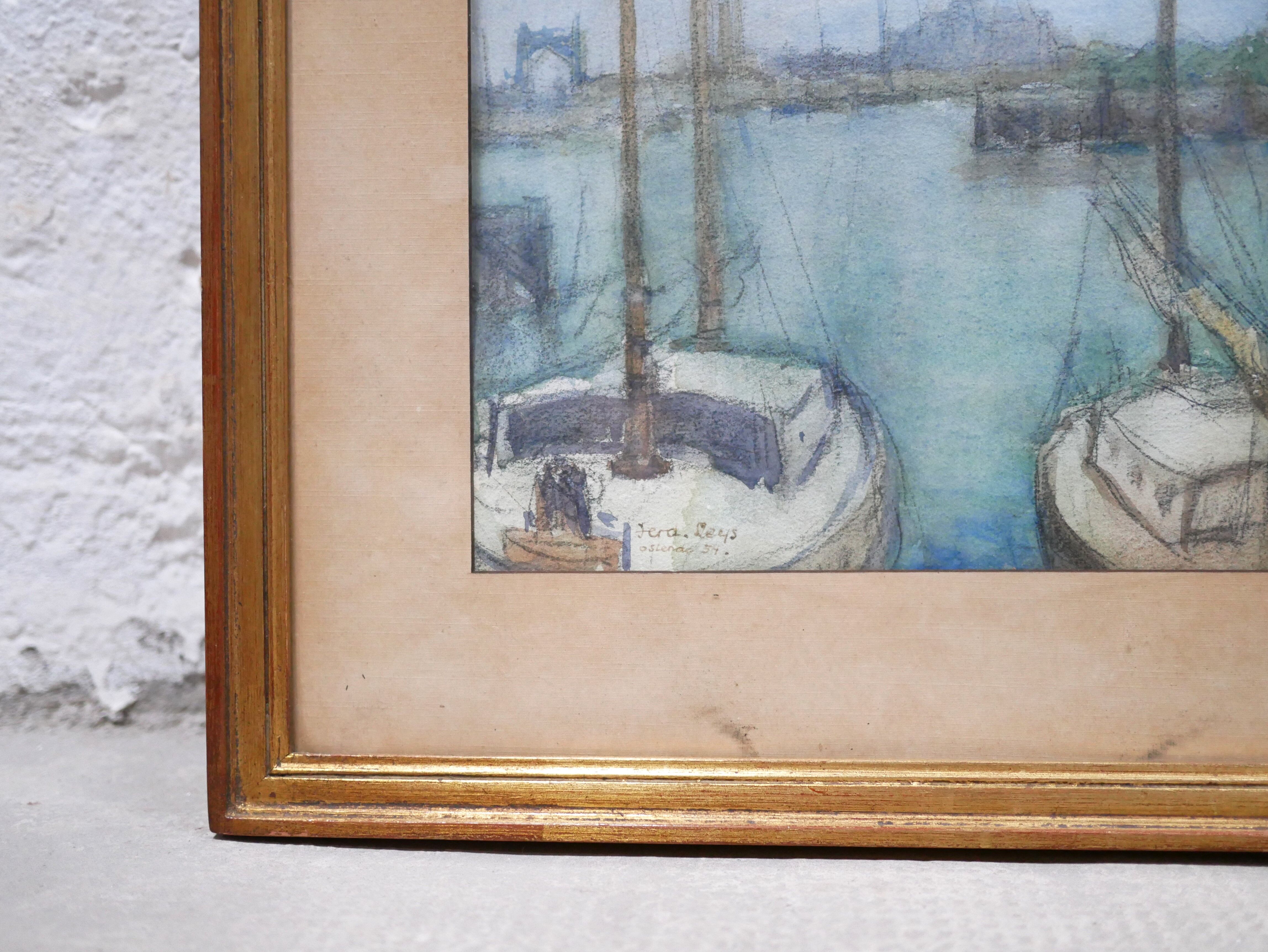 Old watercolor painting on paper signed F. Reys