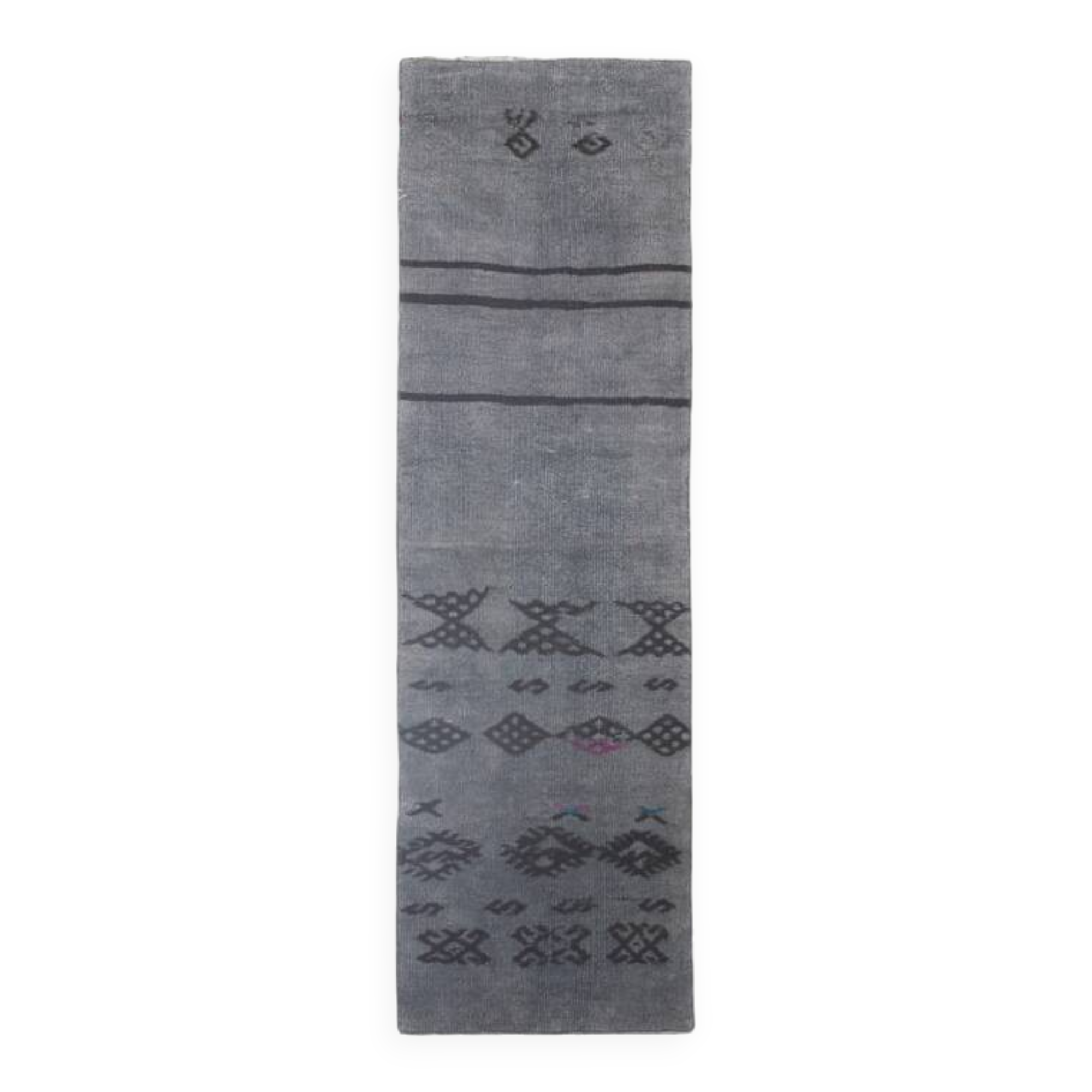 2x8 Vintage Gray & Black Runner Rug, 72x255Cm