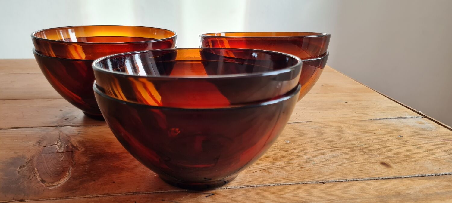 Set de 6 bols en verre ambré arcopal