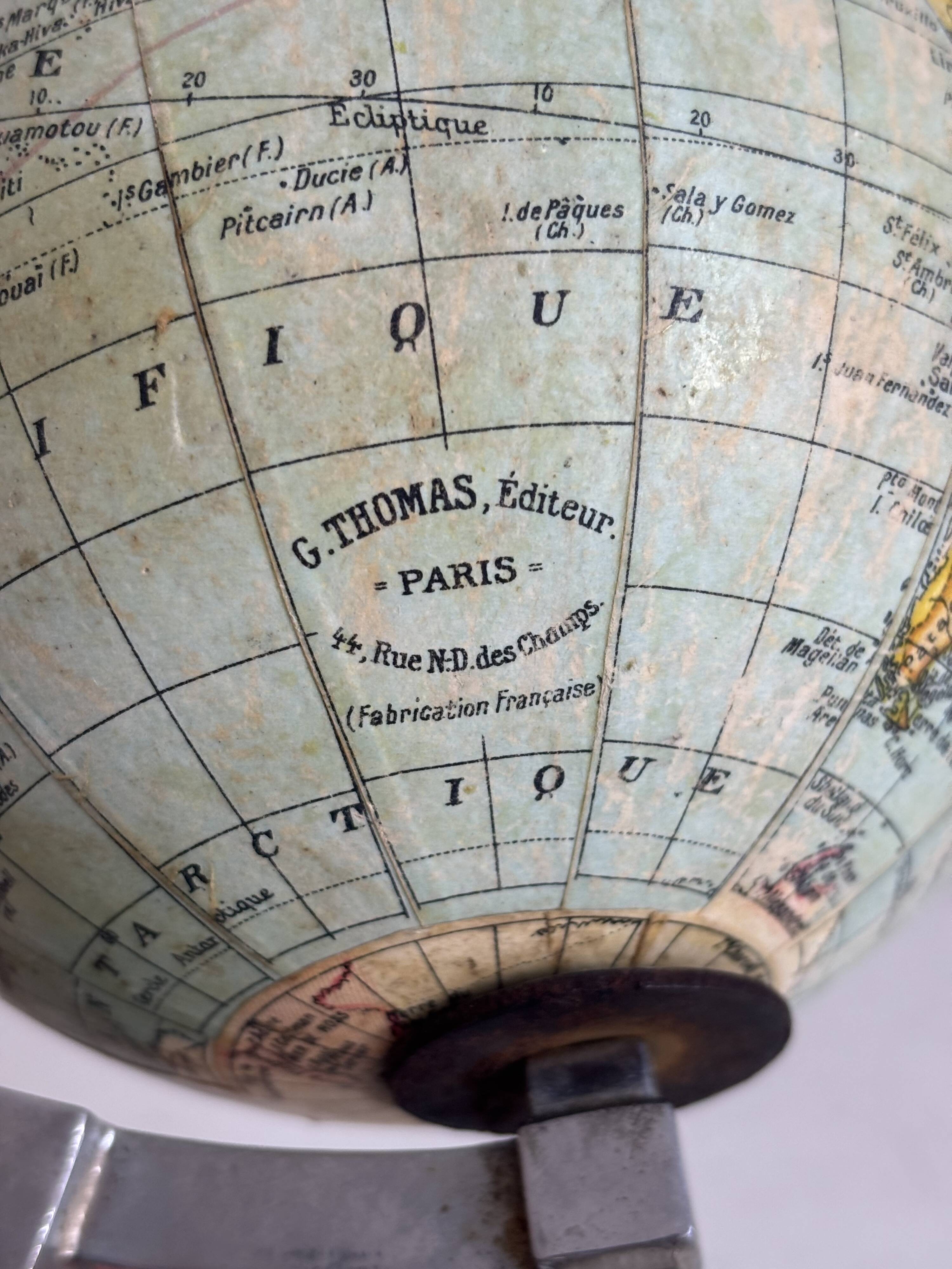 Antique French terrestrial globe – Chrome Art Deco base – Circa 1930 – Cart