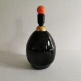 Lampe de table en verre noir charbon fait à la main avec plateau couleur laiton.