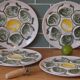 Set of 4 Belon earthenware oyster plates – 25 cm – yellow & green