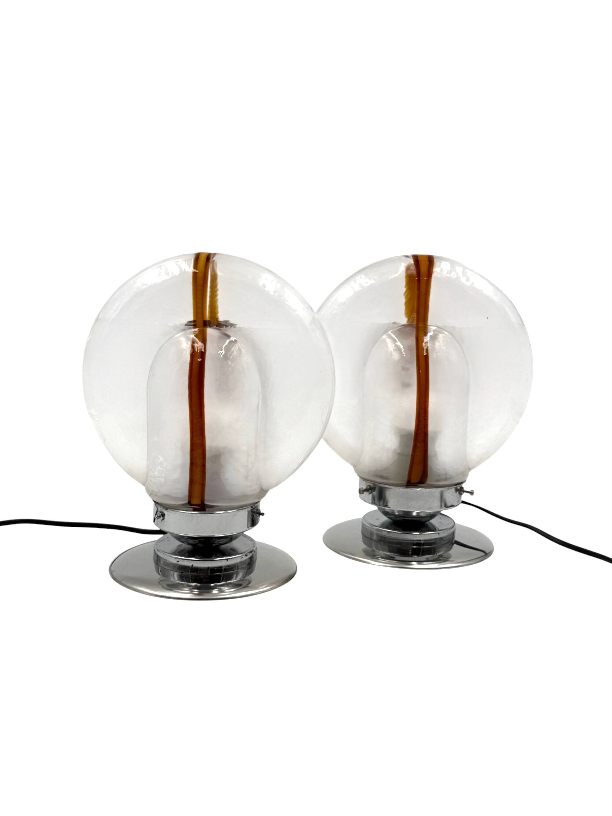 Toni Zuccheri, Set of 2 of Murano glass lamps, Mazzega, Murano Italy 1970