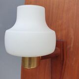 Scandinavian tea towel lamp teak and opaline circa 1960