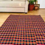 Handwoven vintage accent geometrical rug, colorful wool