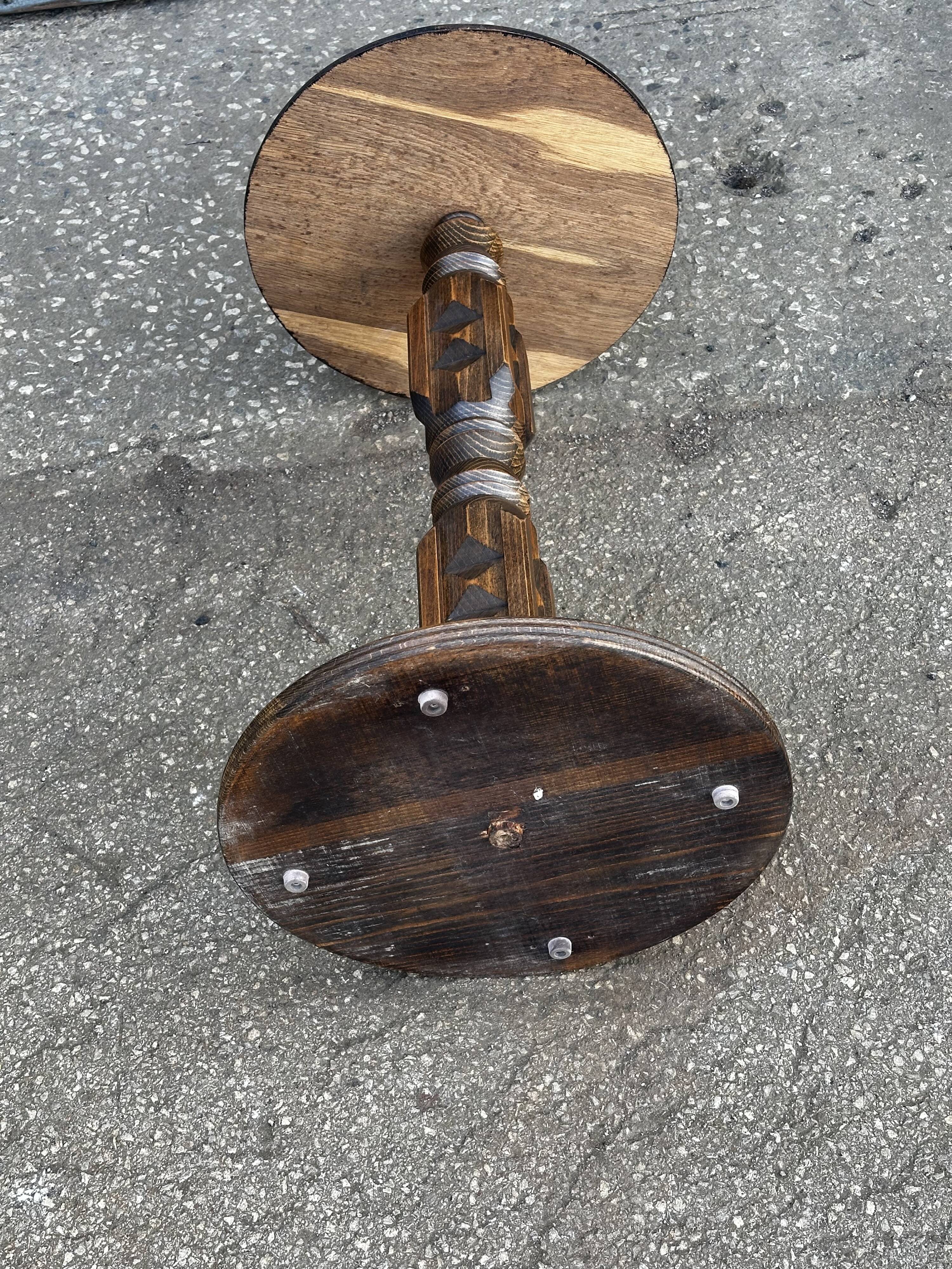 1930s carved wood side table - oak and pine