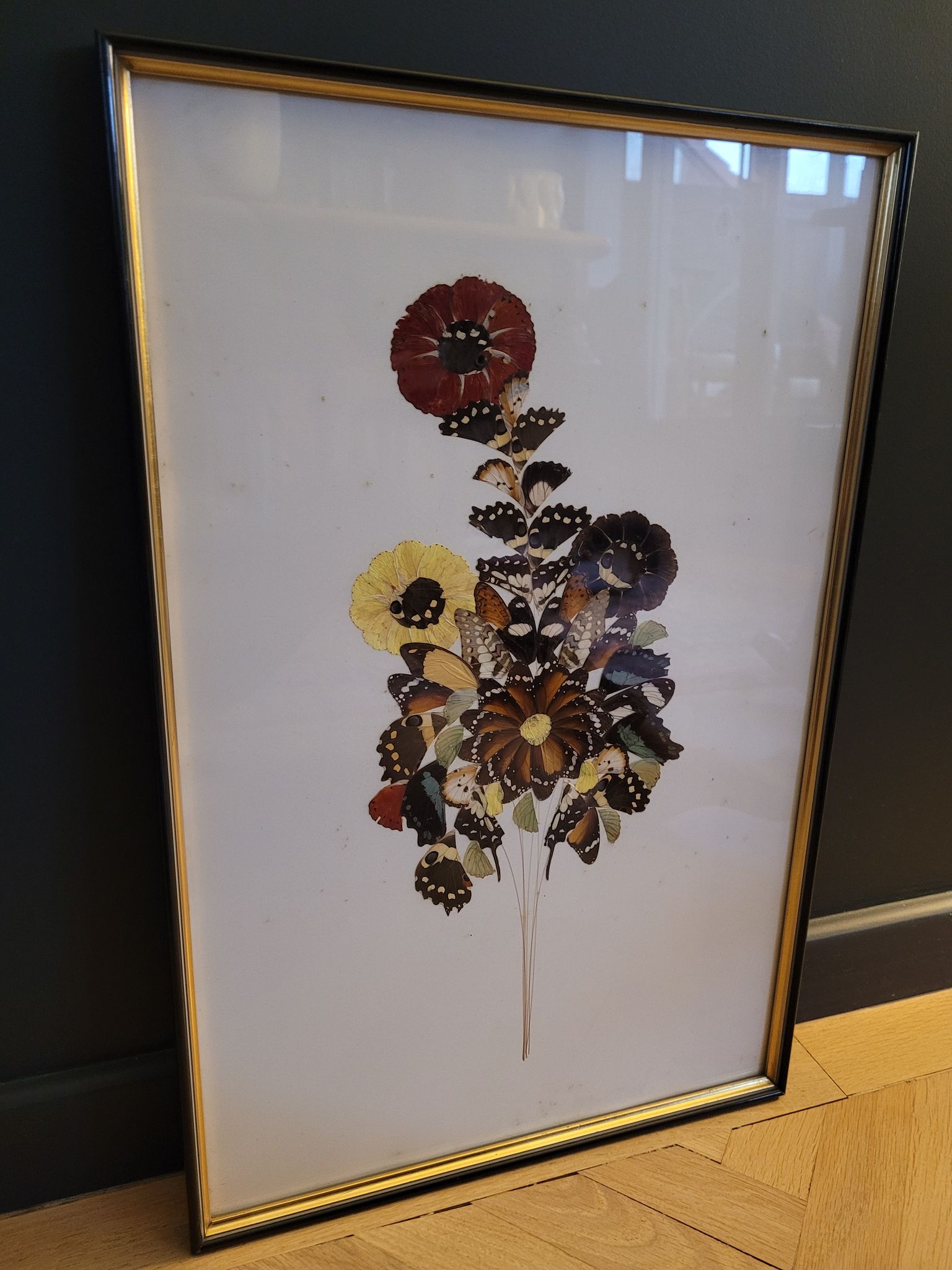 Vintage painting flowers wings of naturalized butterflies