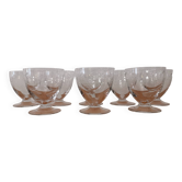 Set of 8 old glasses on base with chiseled decor