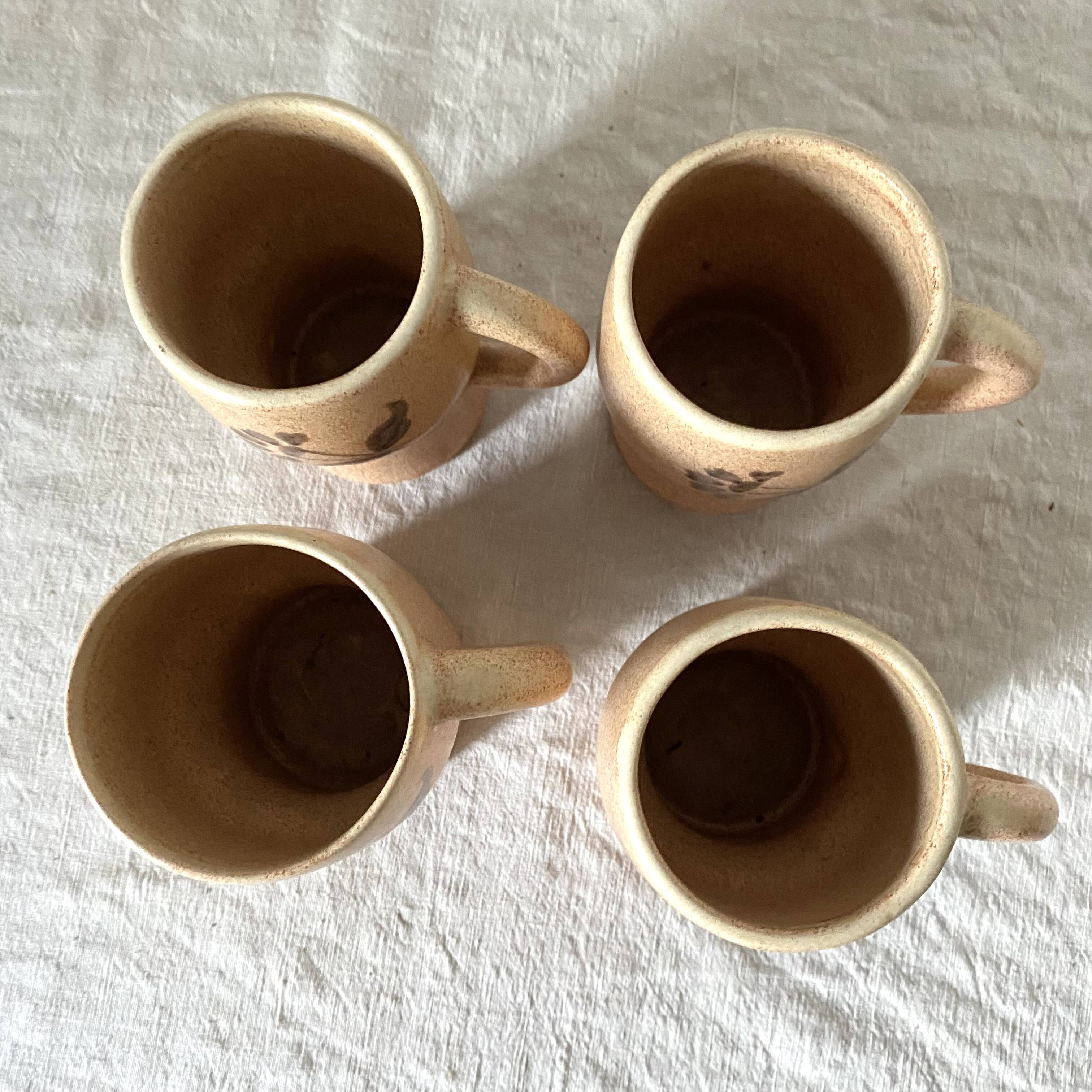 70s flowery stoneware mugs