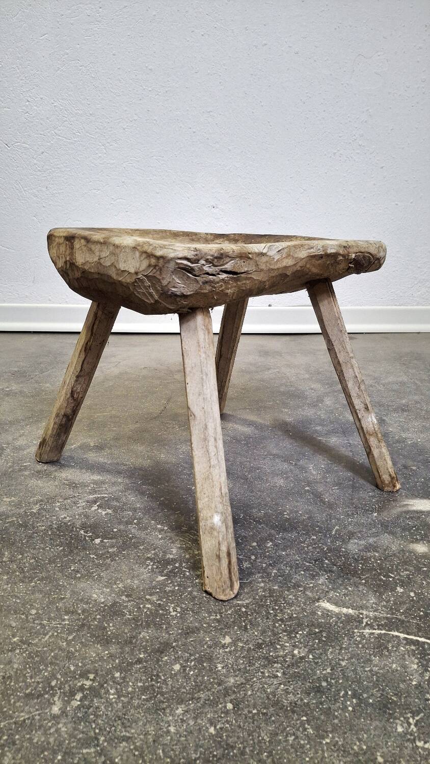 Hand-carved wooden stool, Wabi-Sabi. 1850-1900