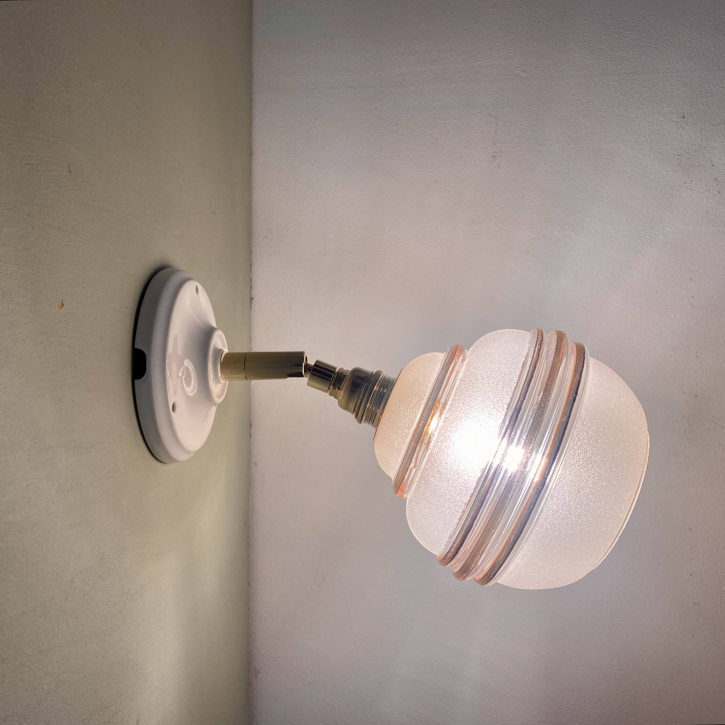 Vintage tulip wall light in green and gold granite glass