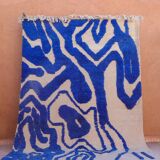 Klein blue and white Berber rug with abstract relief