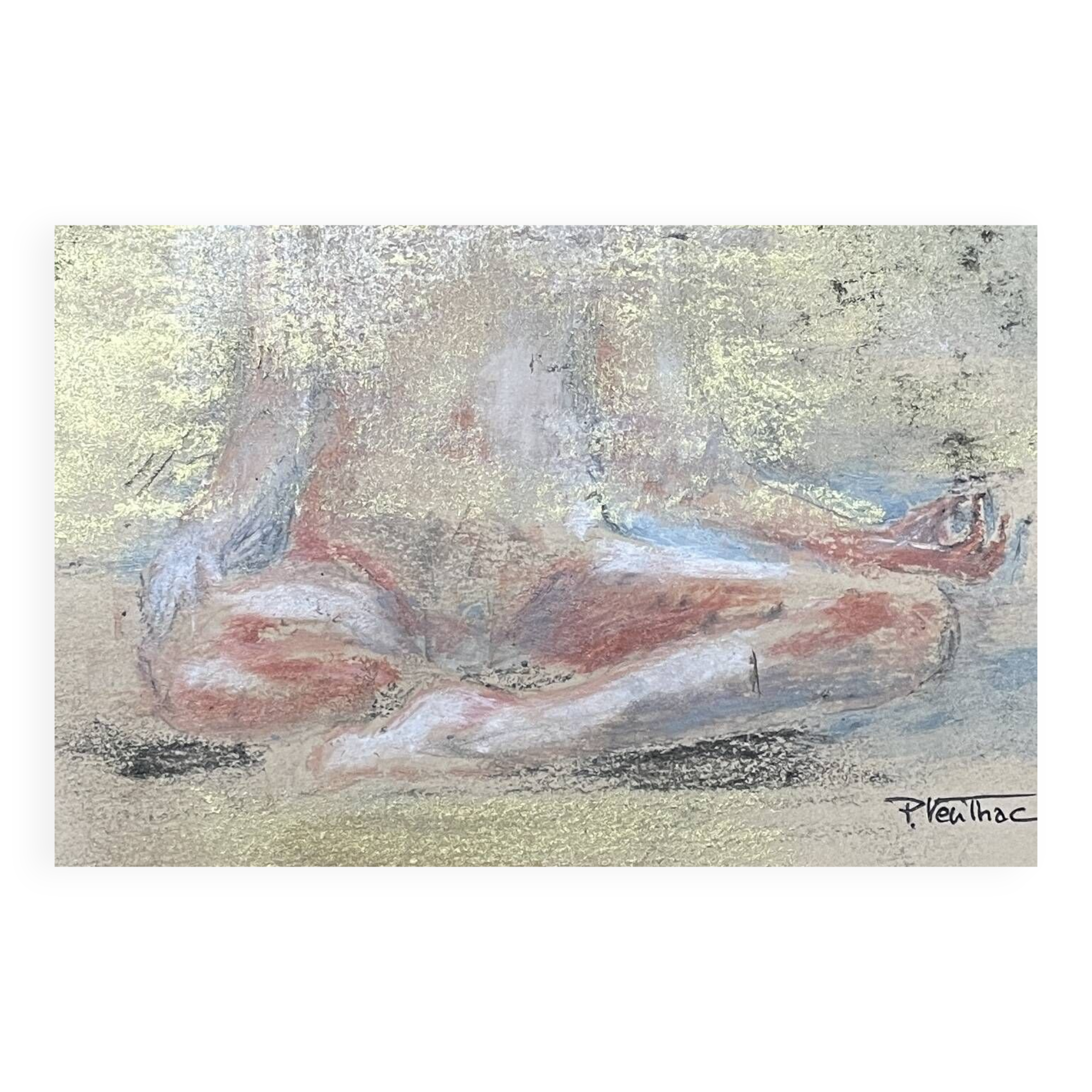 Painting signed pastel gold “Buddha woman” ZEN