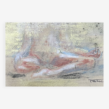 Tableau signé pastel or  « femme bouddha » ZEN