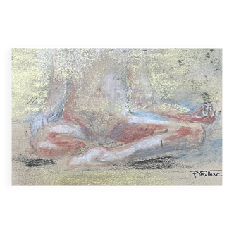 Painting signed pastel gold “Buddha woman” ZEN