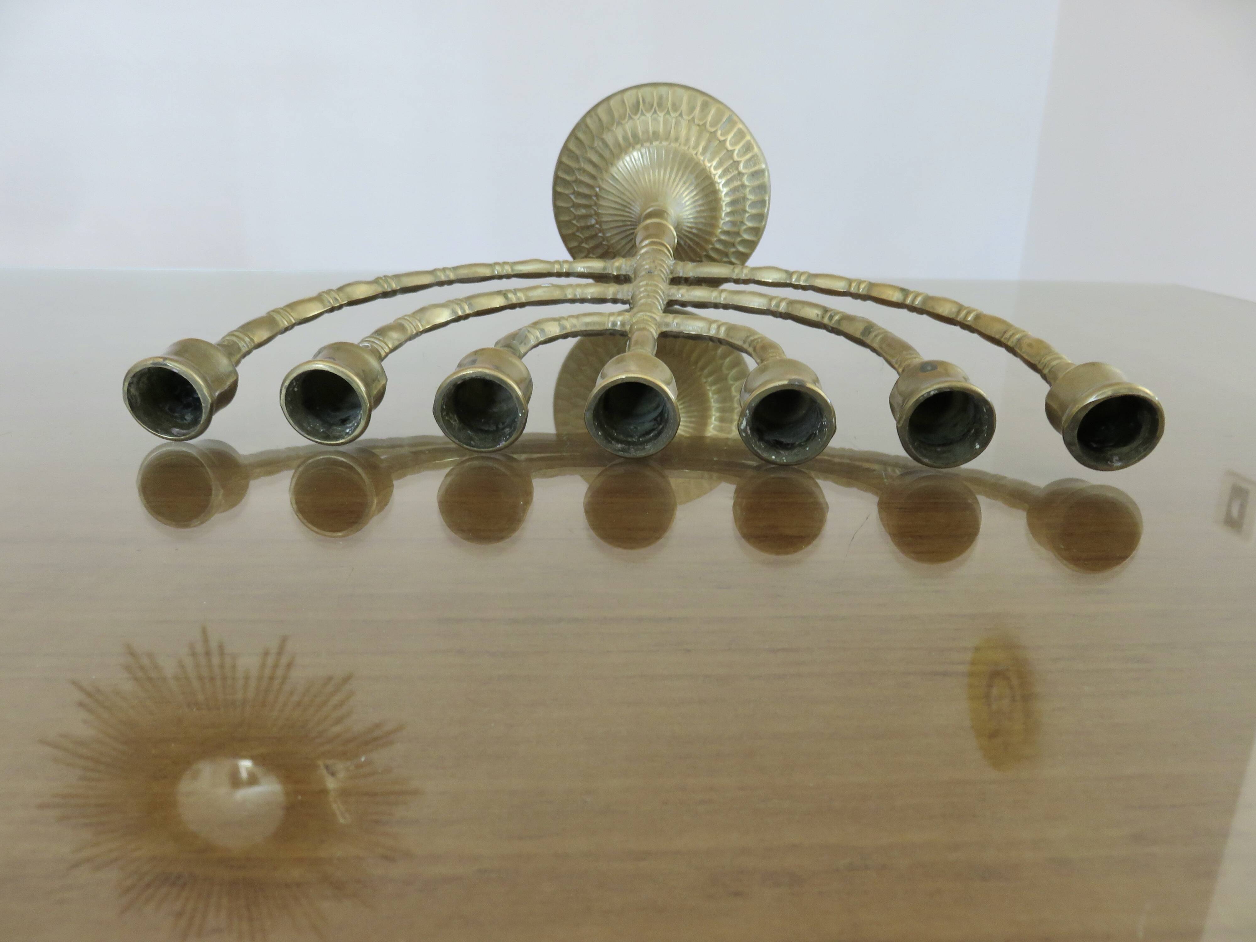 Large candle holder, candlestick, solid bronze, 7 candles, 1970s, Menorah