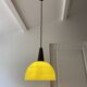 Vintage half globe pendant light in green opaline, imitation teak elements, 50s/60s