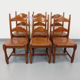 Set of 6 vintage brutalist chairs in oak wood from the 60s