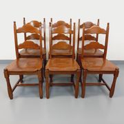Set of 6 vintage brutalist chairs in oak wood from the 60s