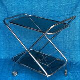 Vintage folding server 1970 with 2 smoked glass trays