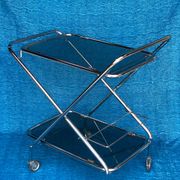 Vintage folding server 1970 with 2 smoked glass trays