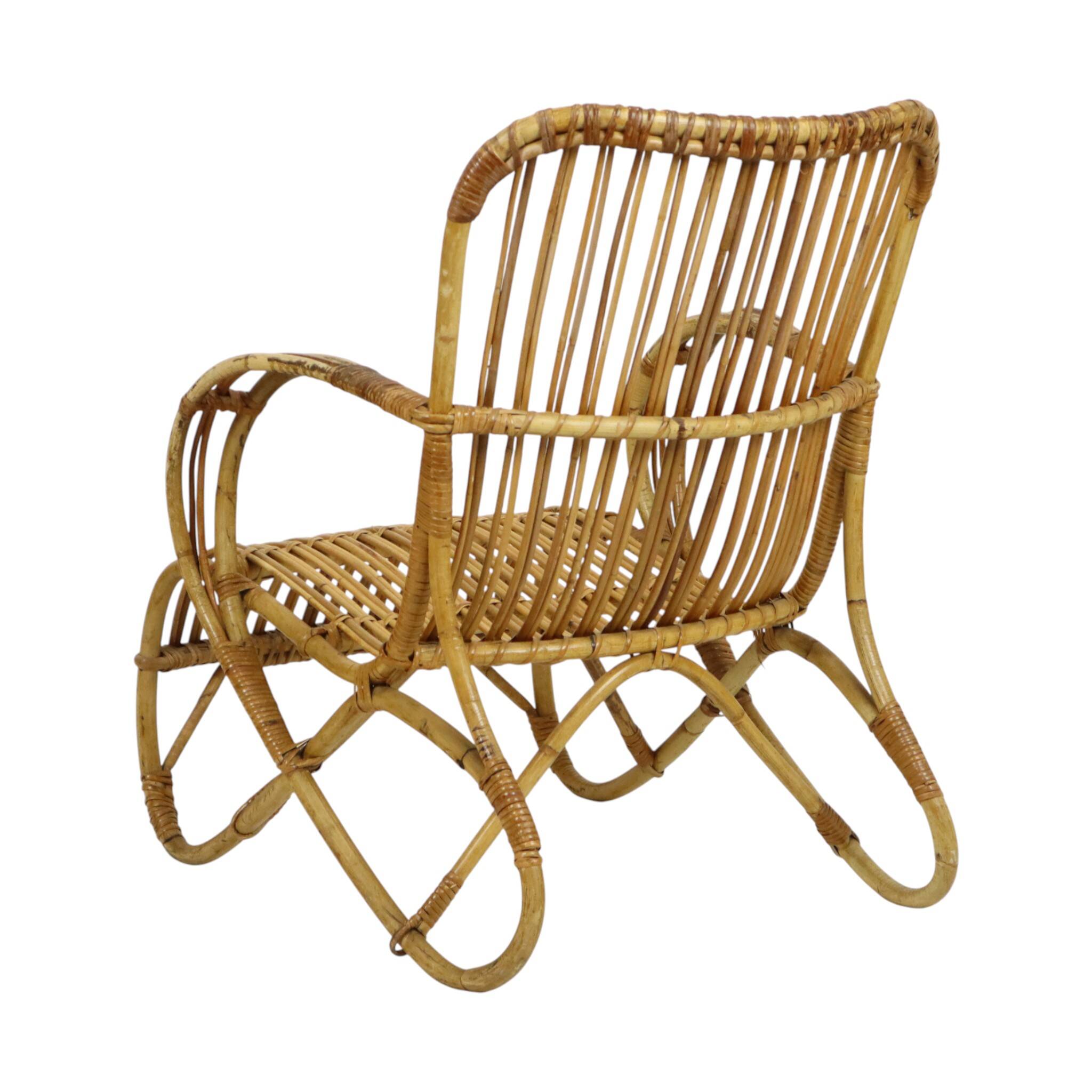 Vintage Rattan Lounge Chair Armchair Rohé Noordwolde