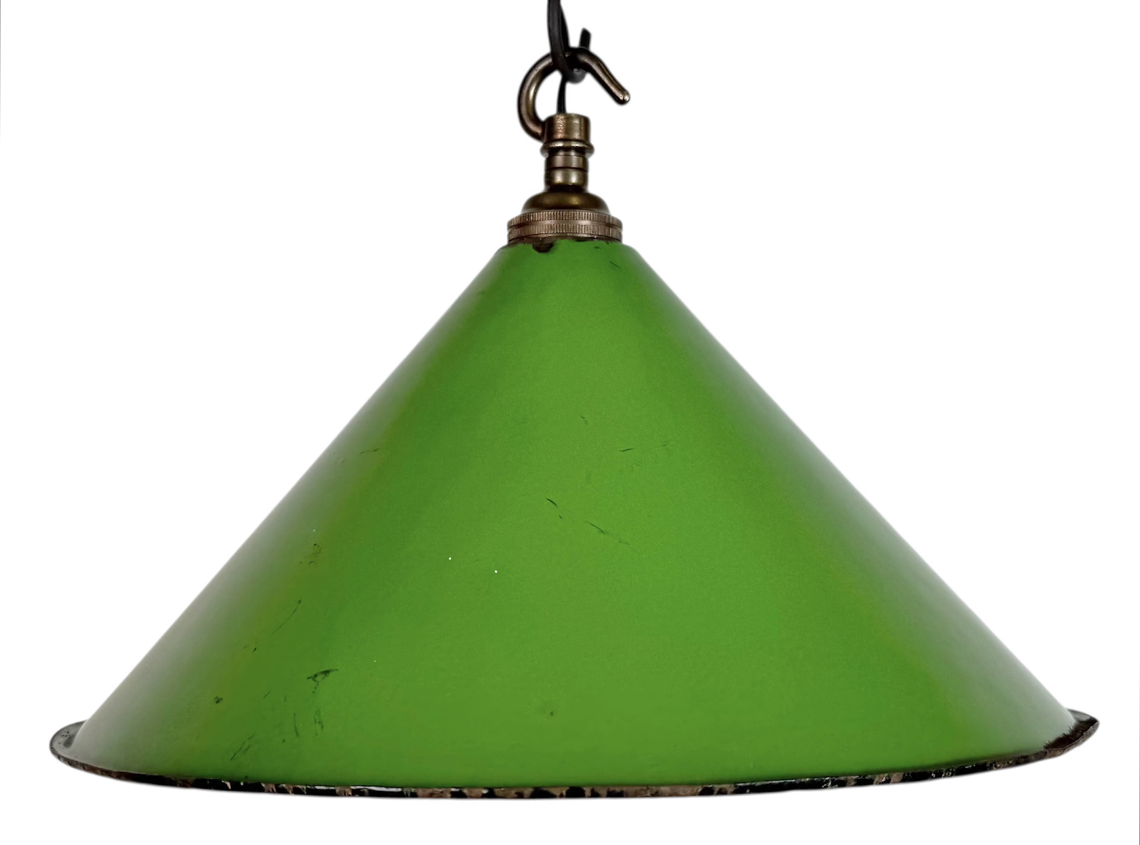 Industrial British Green Enamel Factory Pendant Lamp, 1950s