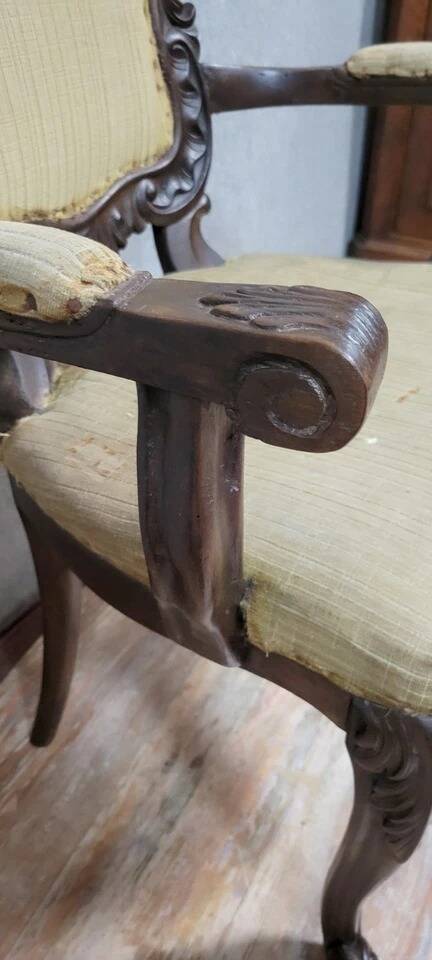 Louis XV style curved desk chair in carved mahogany circa 1850