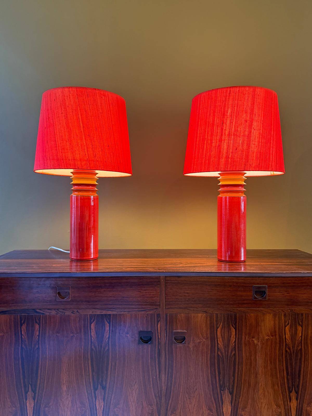 Pair of ceramic table lamps by Uno and Östen Kristiansson by Luxus