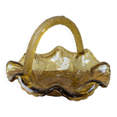 Small amber yellow glass pocket basket Portieux France