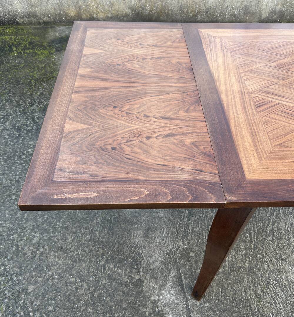 Large extendable table, marquetry, oak, vintage, 1950s