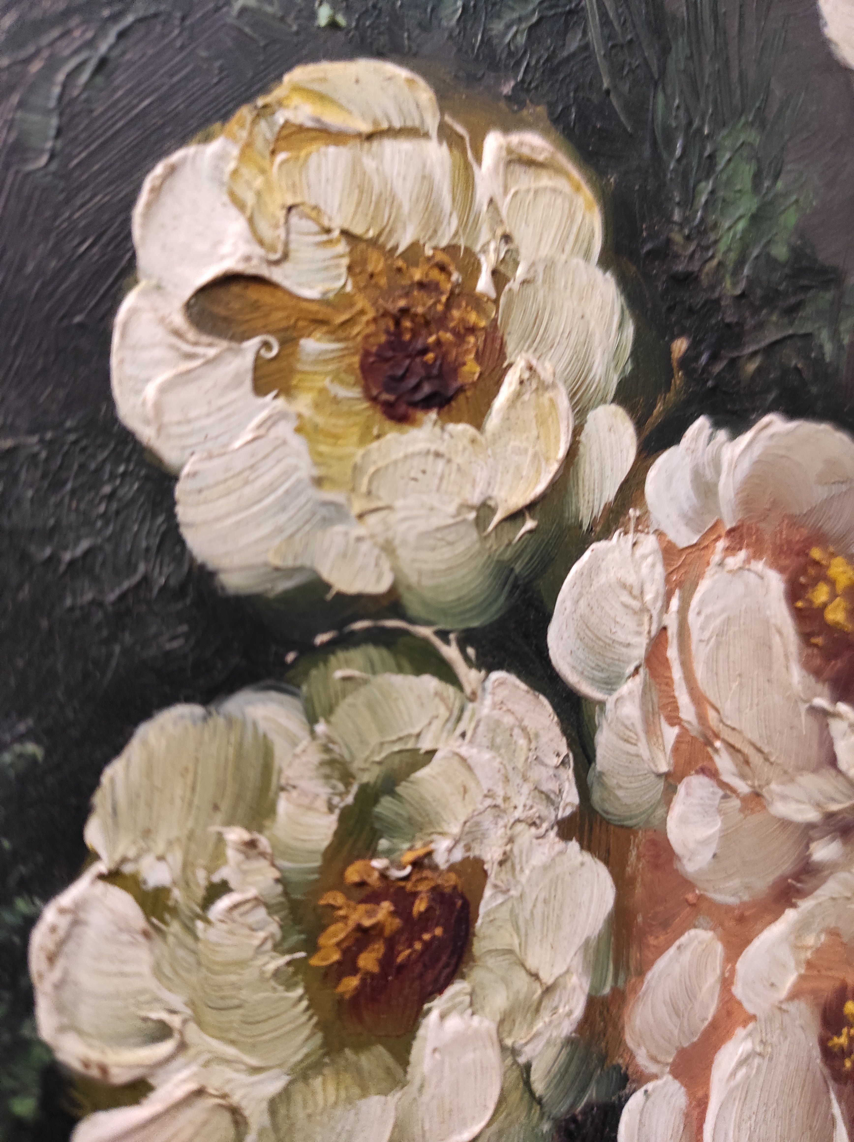 Vintage French oil painting of flowers, signed, on board