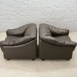 Comfortable Leolux Seal Brown Leather Lounge Chairs The Netherlands 1970s
